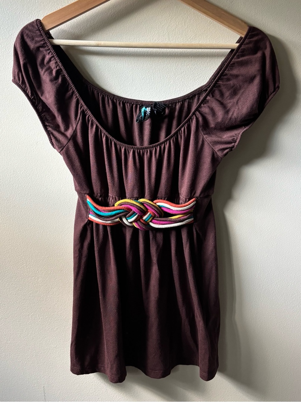 Weavers Girl Brown Babydoll Top with Colorful Knot Detail